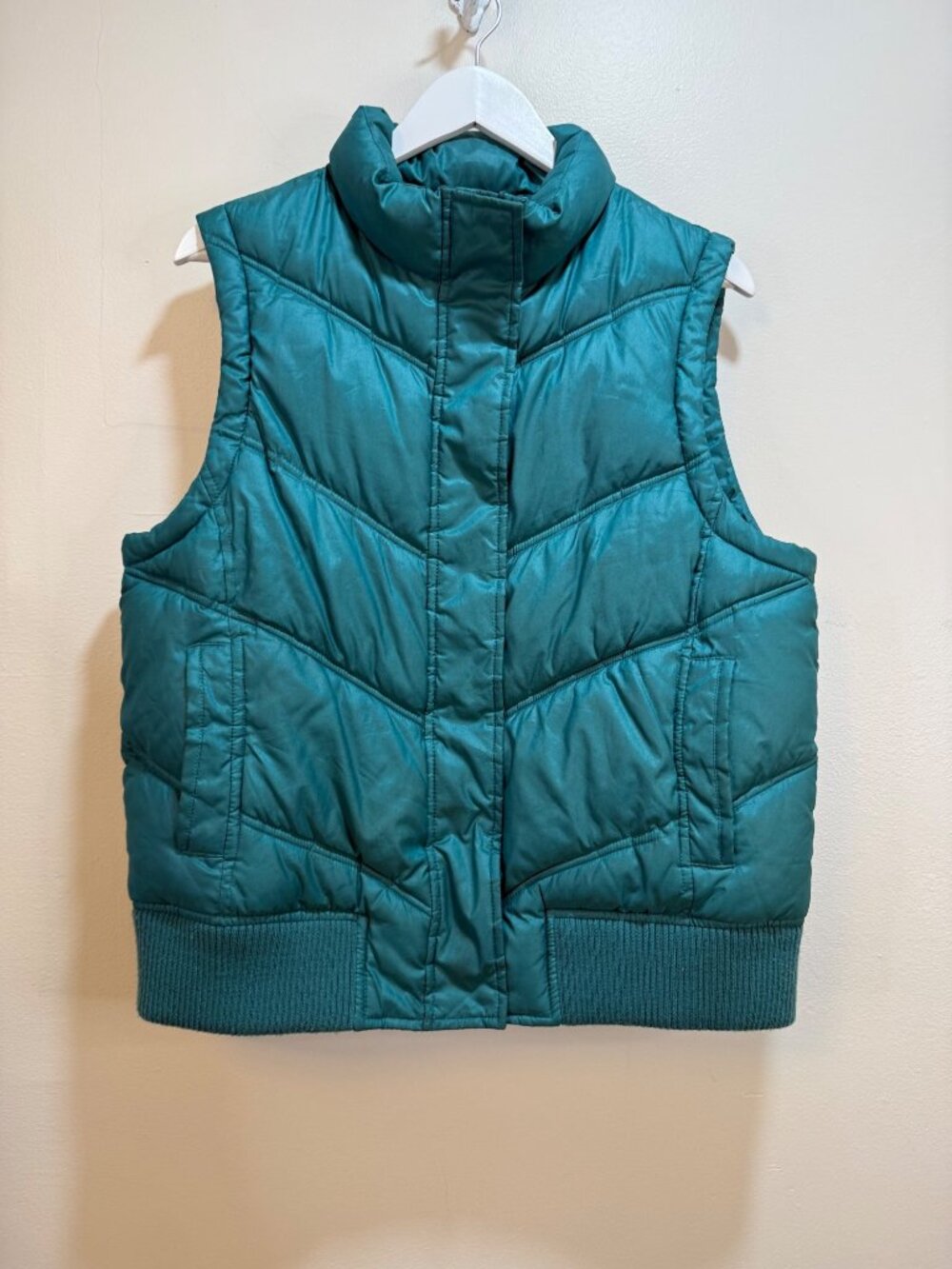 Y2K Chevron Quilted Puffer Vest Retro Cabin Preppy Dad Aesthetic Teal Mens Large